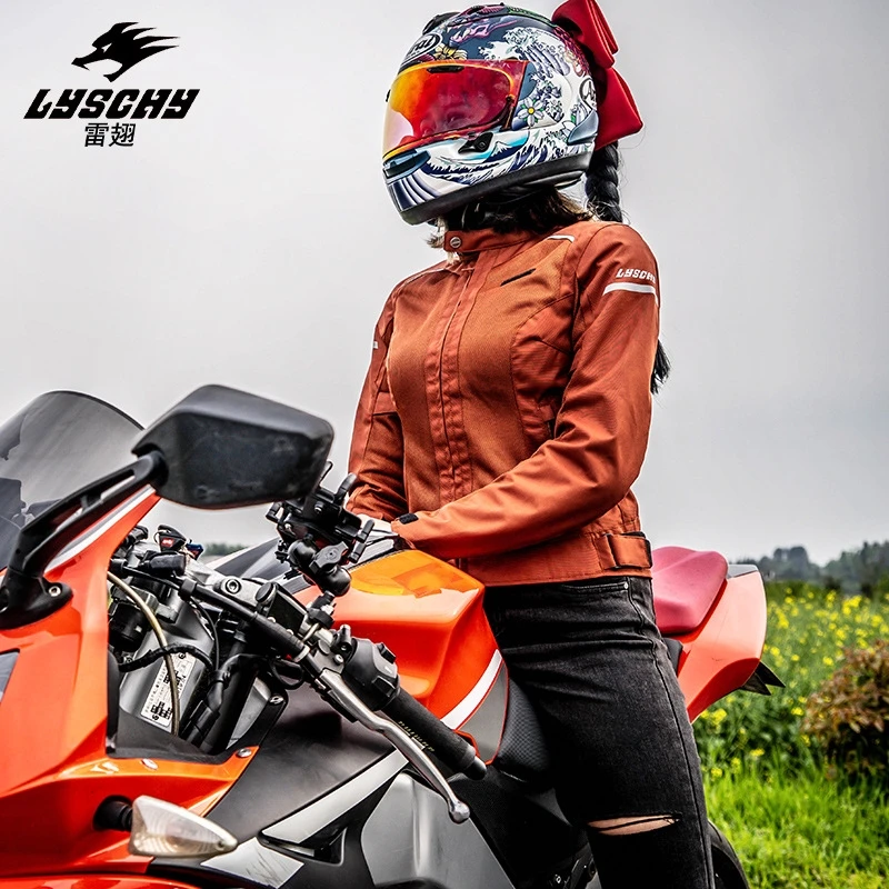 

Summer Mesh Breathable LYSCHY Women Racing Jacket Night Reflective Safety Riding Clothes Slim CE1/CE2 Female Motorcycle Jacket