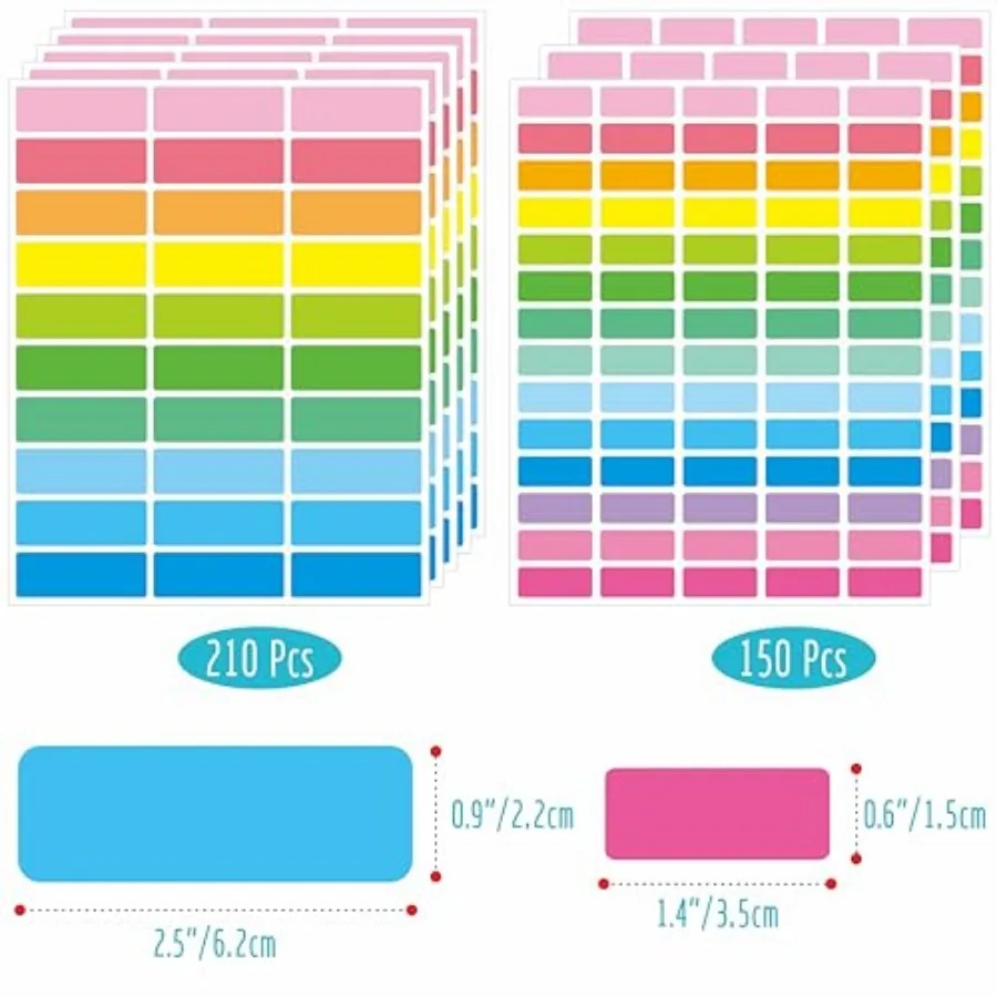 360 PCS Removable Labels, 14 Colors Self-Adhesive Rectangular Stickers Water/Oil/Tear Resistant with Perforation Line for Food