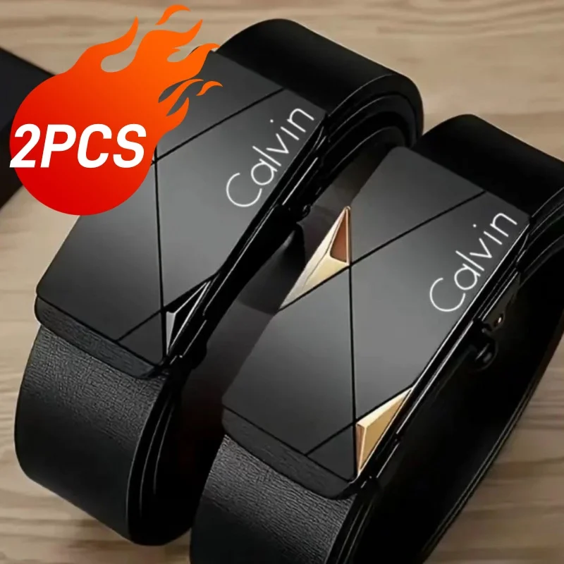

2 Men's casual black automatic buckle belt - fashionable business style, ideal gift for husband or boyfriend