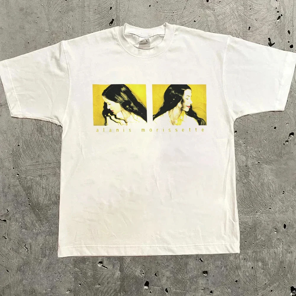 Vintage Alanis Morissette Jagged Little Pill Tour Unisex Women Men Short-sleeved Retro Street Y2K Casual Fashion Tops Clothing