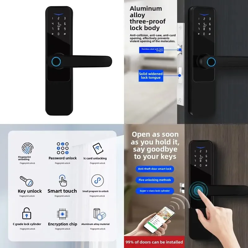 Wireless Biometric Smart Lock Waterproof Aluminum Alloy Glass Door Lock for Hotel Cloud Control Fingerprint Unlock