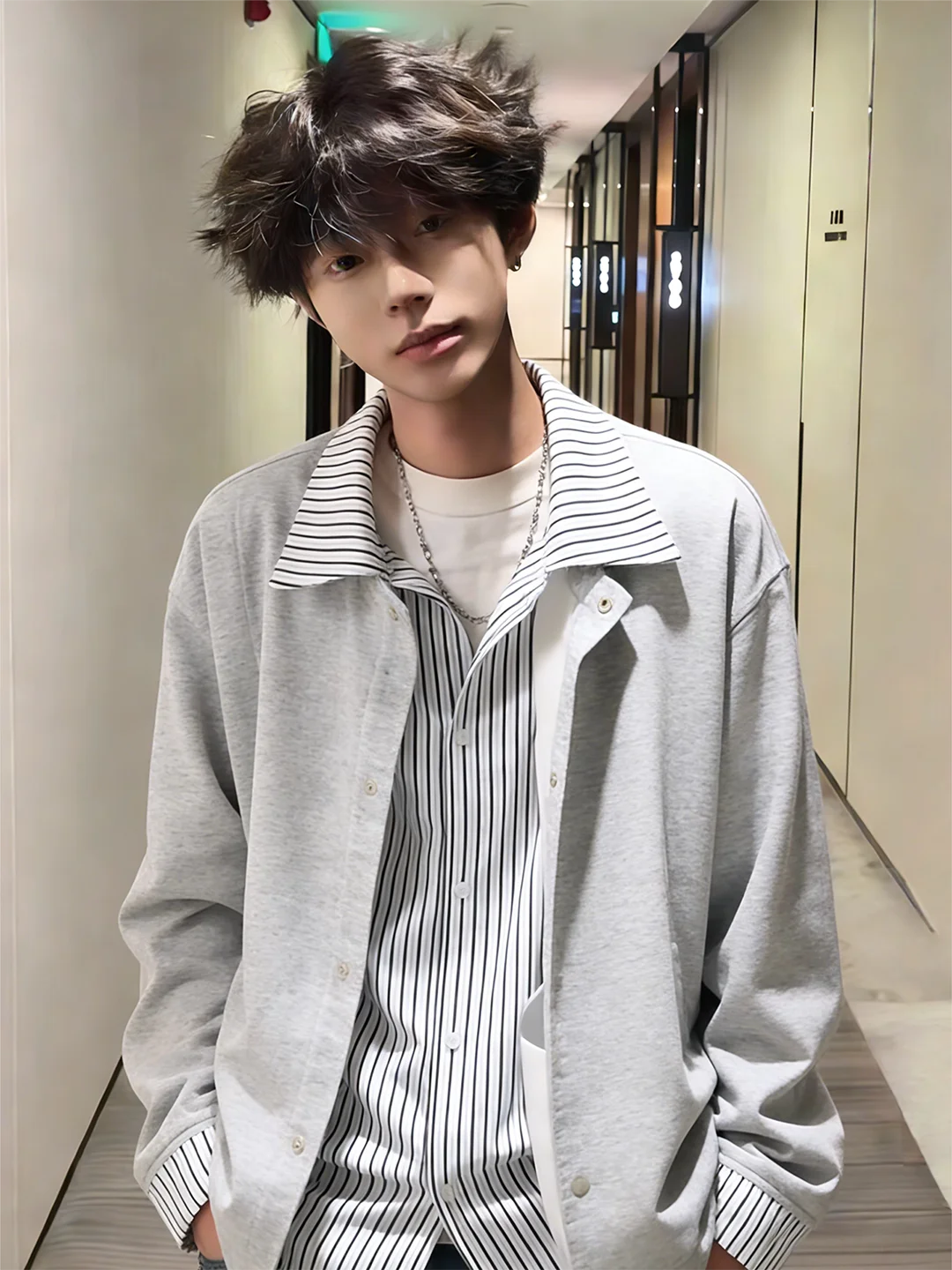 Men's Spring Autumn False Two-Piece Shirt Jacket Sweatshirt Inner Wear Youthful Feel Long Sleeve Comfortable Warm Cleanfit