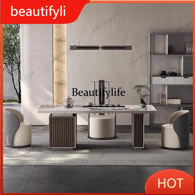 A139 Light luxury rock slab tea table and chair combination modern simple multi-functional balcony office integrated