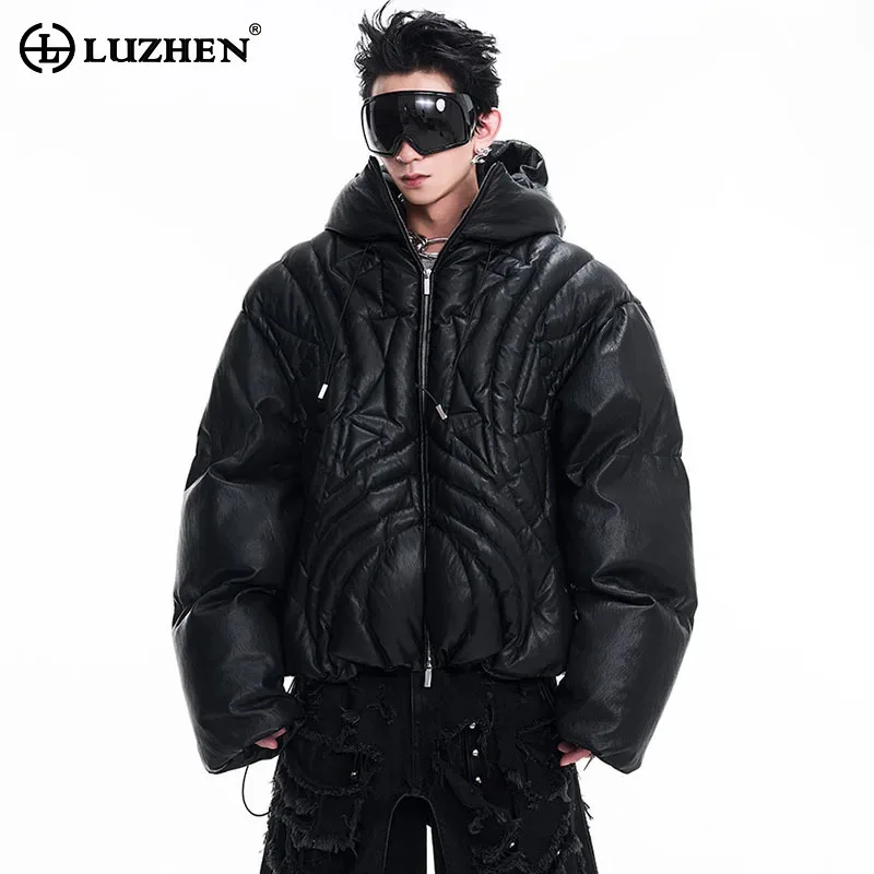 LUZHEN Hooded Padded Jackets Men\'s Winter Warm Casual Trendy Korean Streetwear Winter Cold Coat 2024 Popular Clothing LZ7318