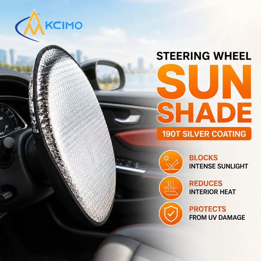 Kcimo 1Pc Foldable 190T Silver Coated Steering Wheel Sun Cover Summer Heat Insulation Anti-Scald Auto Steering Wheel Sunshade