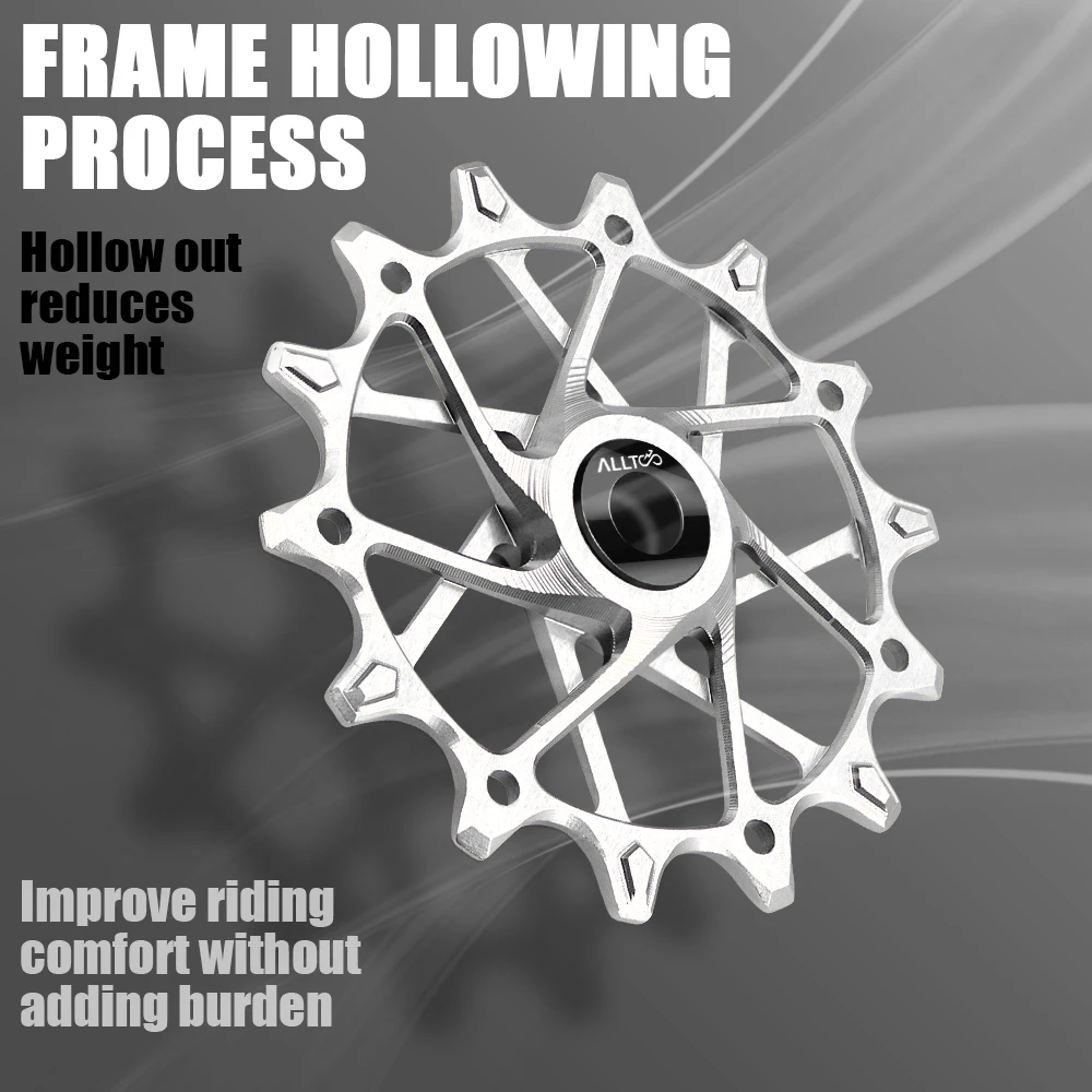 14T Silvery Bike Rear Derailleur Wheel Guide Chain for Sram Shimano MTB Ultralight Aluminum Alloy Frame Ceramic Bearing