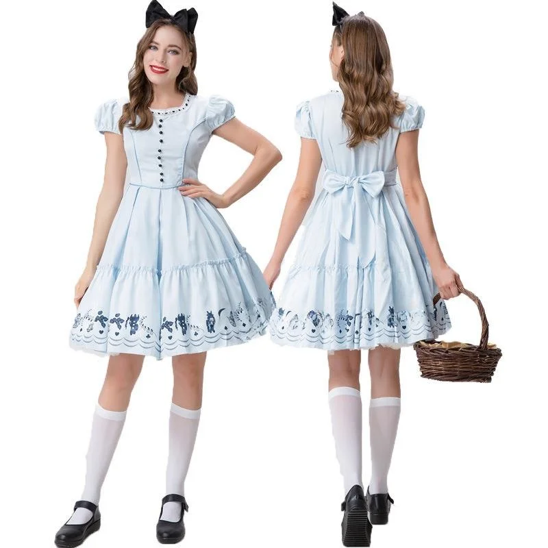 زي تنكري جديد لهالوين على طراز الأميرة أليس في بلاد العجائب، تنورة أميرة ناعمة للفتيات، ملابس أداء للأنيمي