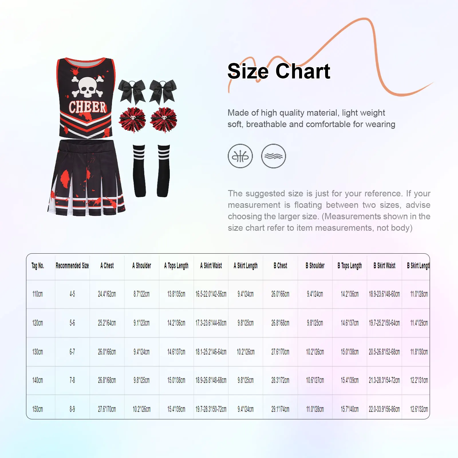 Crianças meninas uniforme de líder de torcida traje de líder de torcida roupas de dança de alegria crânio impressão em torno do pescoço sem mangas superior saia plissada