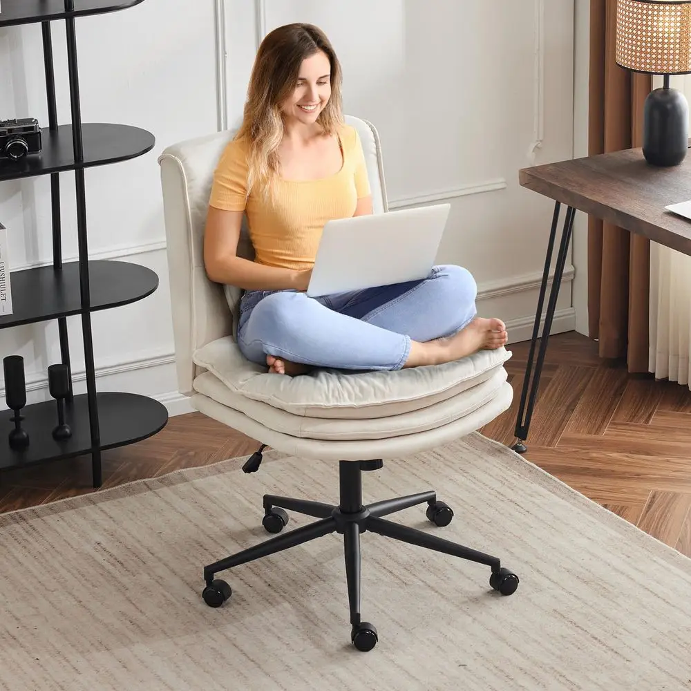 

Cloud Criss Cross Legged Chair,18 High Back Armless Home Office Desk Chair with Wheels,Wide Adjustable Comfy Padded Seat Task C