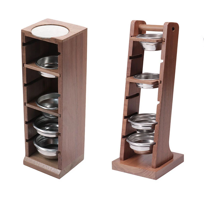 

Coffee Powder Bowl Storage Rack Storage Rack Walnut Espresso Basket Display Rack Suitable for 51/53/58mm Universal Barista Tools
