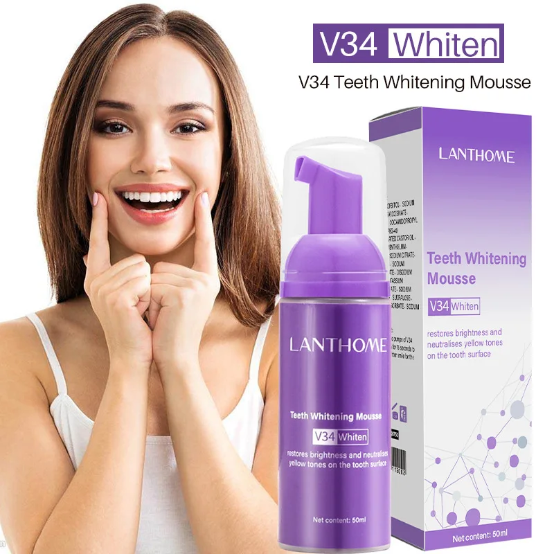 Teeth Whitening Mousse V34 Colour Corrector Teeth Effectively Remove Yellow Plaque Smoke Stain Dental Cleaning Fresh Breath