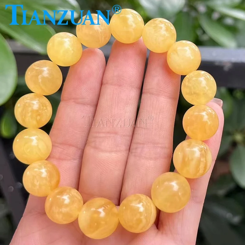 

Natural Ukrainian Amber Elastic Bracelet Yellow Wax Amber Bracelets Round Bead Simple Bracelets Gift Couple Men Hand Bangle