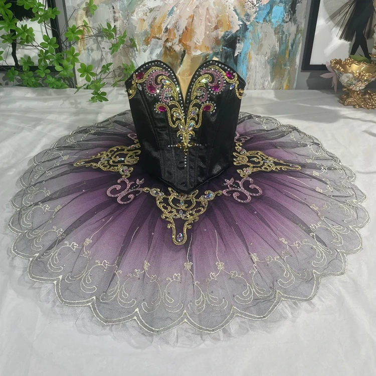 

Black purple Gradient color Professional Ballet Tutugirls YAGP Ballet Stage CosutmesSatanella Pancake Tutu classical BT4102