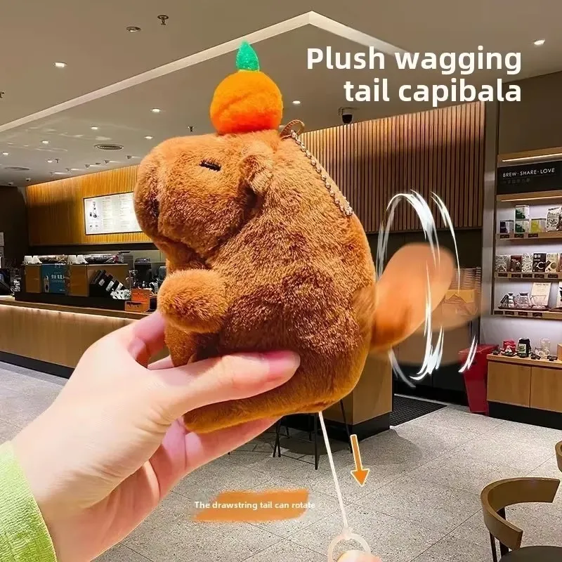 Schattige Capibara sleutelhanger knuffel met bubble knallende en staart kwispelende leuke knuffel sleutelhanger voor tas rugzak portemonnee