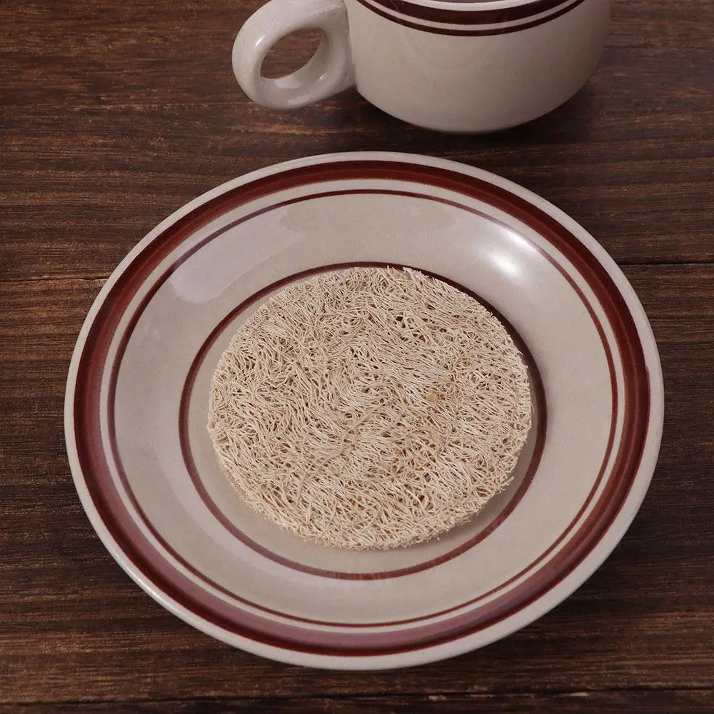

Home Accessorie Round Tea Cup Mat Loofah Fibre Natural Teapot Pad Creative Double sided Loofah Mat Tea