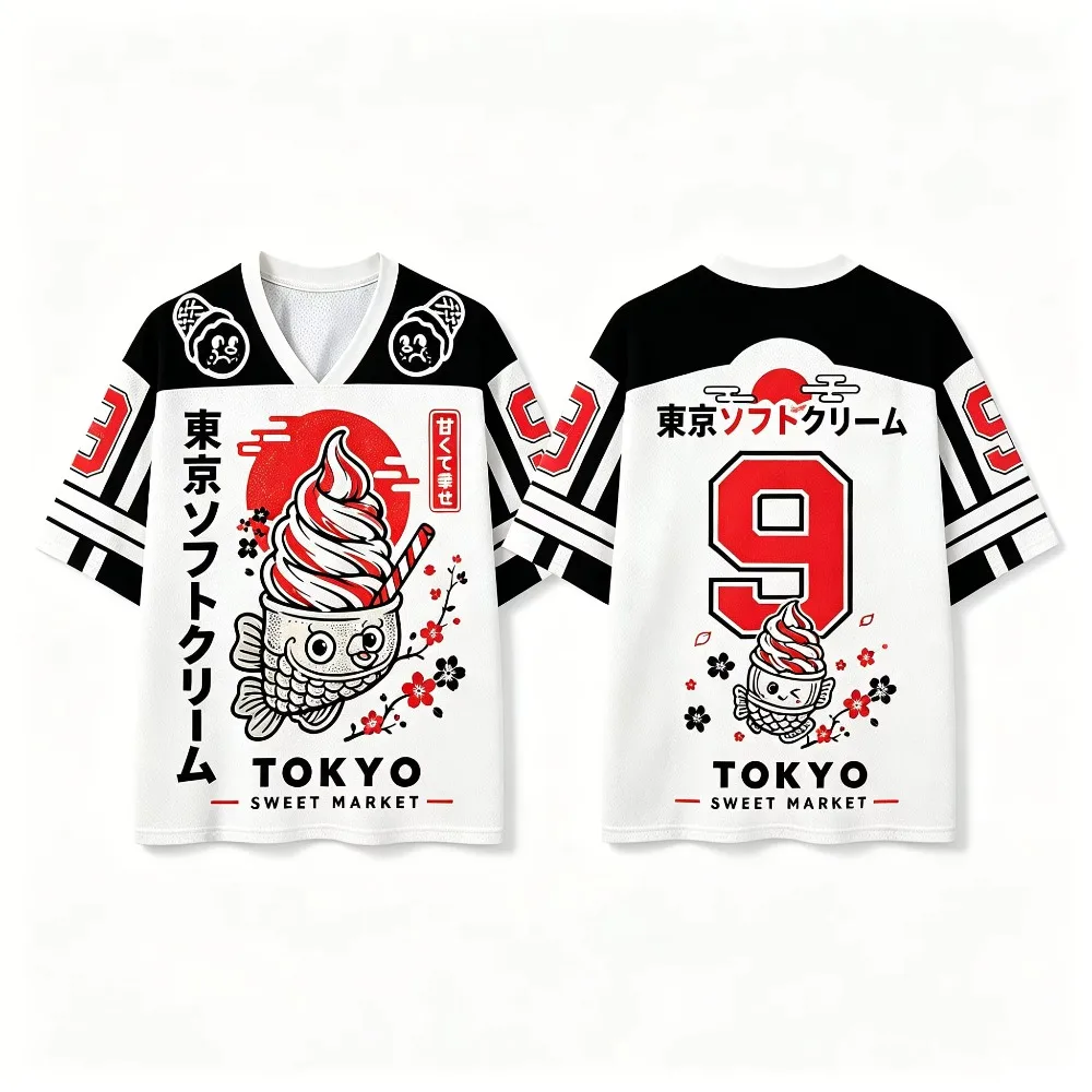 3D Printed V-Neck Short-Sleeved T-Shirt - Y2K Street Style Breathable and Loose-Fitting Top - Retro Sports T-Shirt for Men Women