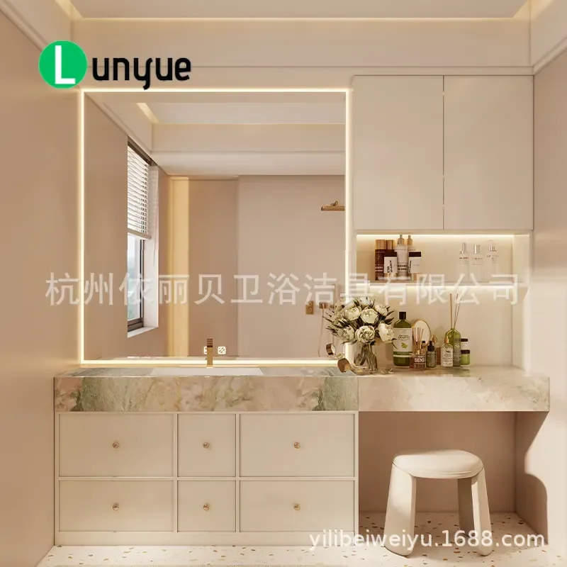 Integrated Rock Slab Bathroom Vanity Cabinet with Washbasin Modern Wall Mounted Sink Unit for Bathroom Storage Waterproof