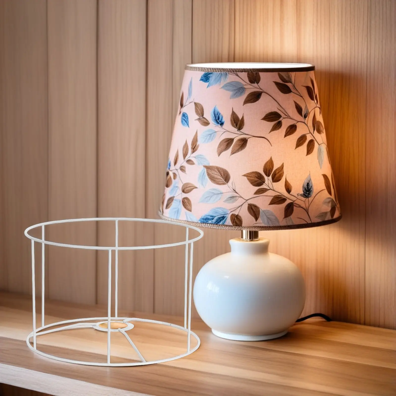 2Pcs Metal Lamp Shade Frame Drum Wire Lampshade 10wx6.3h Iron Table Lamp Holder E27 Bulb Cage for Home Office Decor