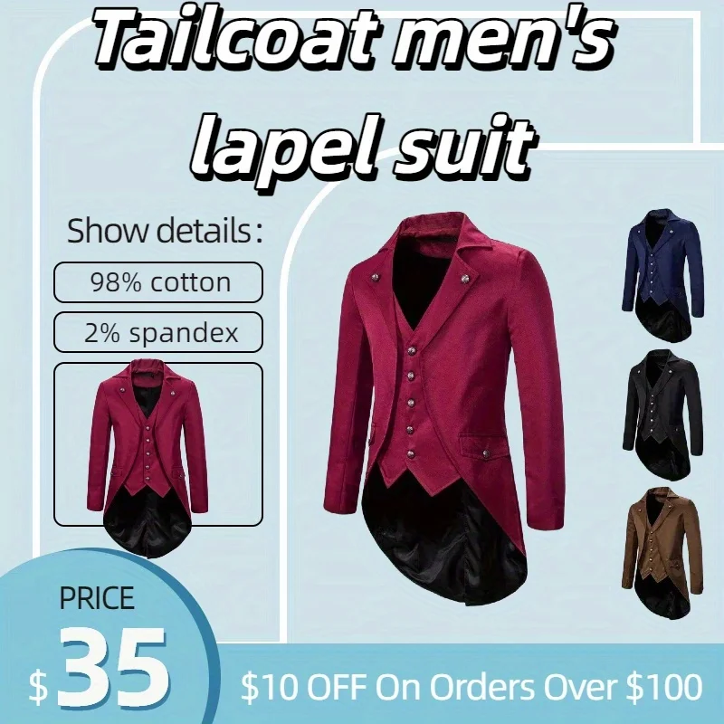 ผู้ชายฮาโลวีนประสิทธิภาพฤดูใบไม้ร่วงและฤดูหนาวชุดราตรี Tailcoat ผู้ชายชุดสูทธุรกิจเครื่องแต่งกาย