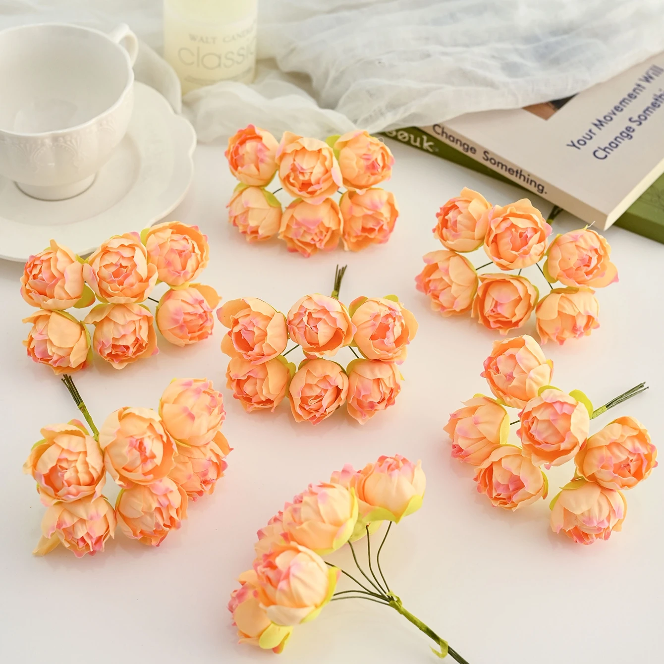 6/12 Stück Künstliche Blumen Hibiskusknospen aus Seide Weihnachtsdekoration Mini-Bouquet für Zuhause, Hochzeit, Braut, DIY-Box, Girlande, Scrapbooking – Detail 3