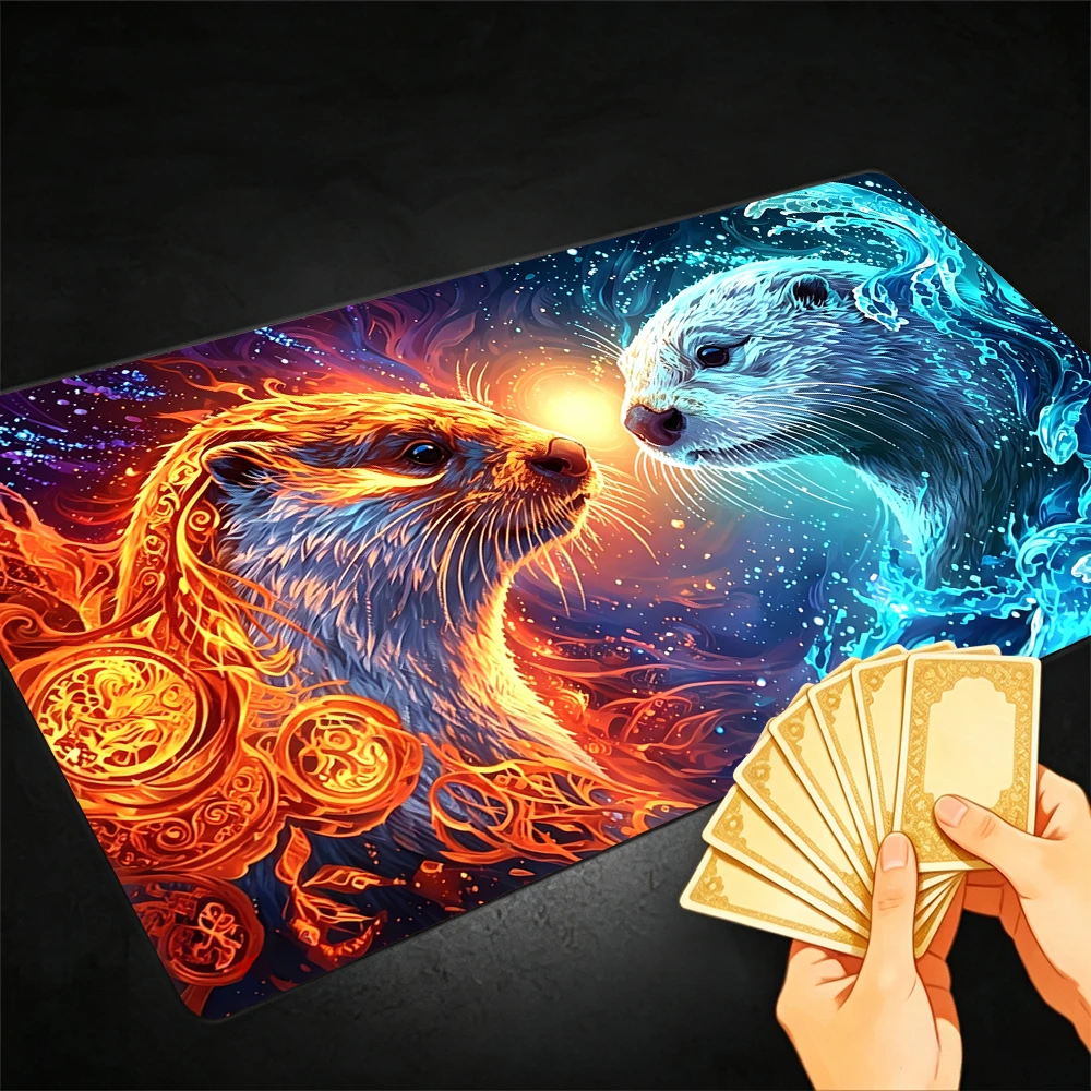 Water and Fire Otter TCG Playmat Magic Playmat Gathering Gaming Mat with Stitched Edge Anti-slip base 60X35cm Trading Card Game