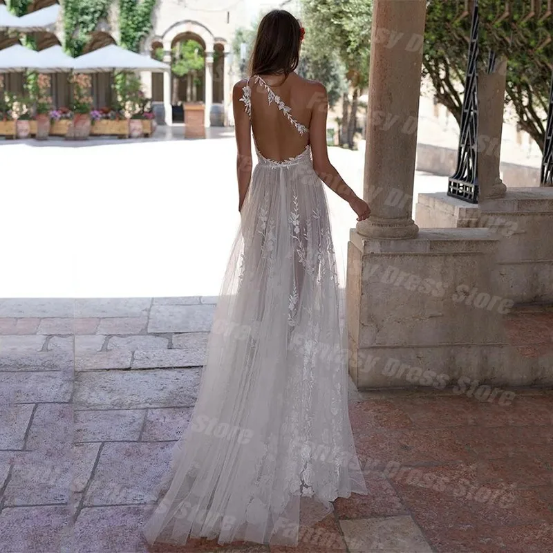 2023 One Shoulder Sleeve Dubai Arab Decal A-line Evening Dresses Sheer Side Split Sexy Backless Bridal Wedding Prom Dresses