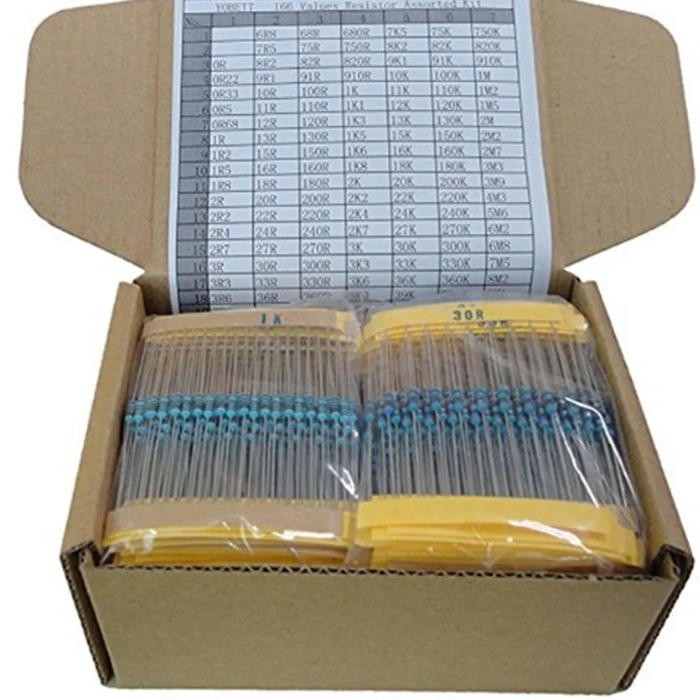 2600pcs/lot 130 Values 1/4W 025W 1% Metal Film Resistors Assorted Pack Kit Set Lot Resistors Assortment Kits Fixed