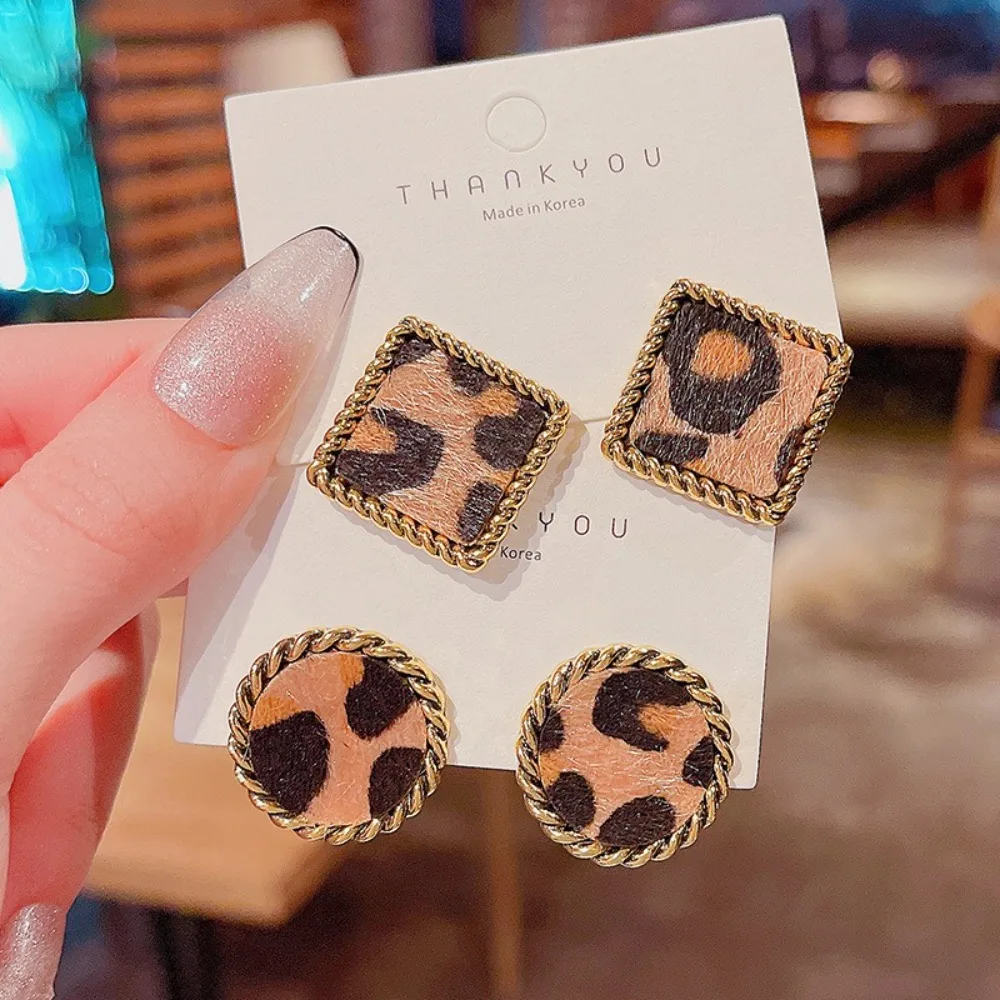 Korean Style Autumn and Winter Leopard Simple Pattern Plush Earrings Feminine Fashion Cold Style Retro Earrings Jewelry