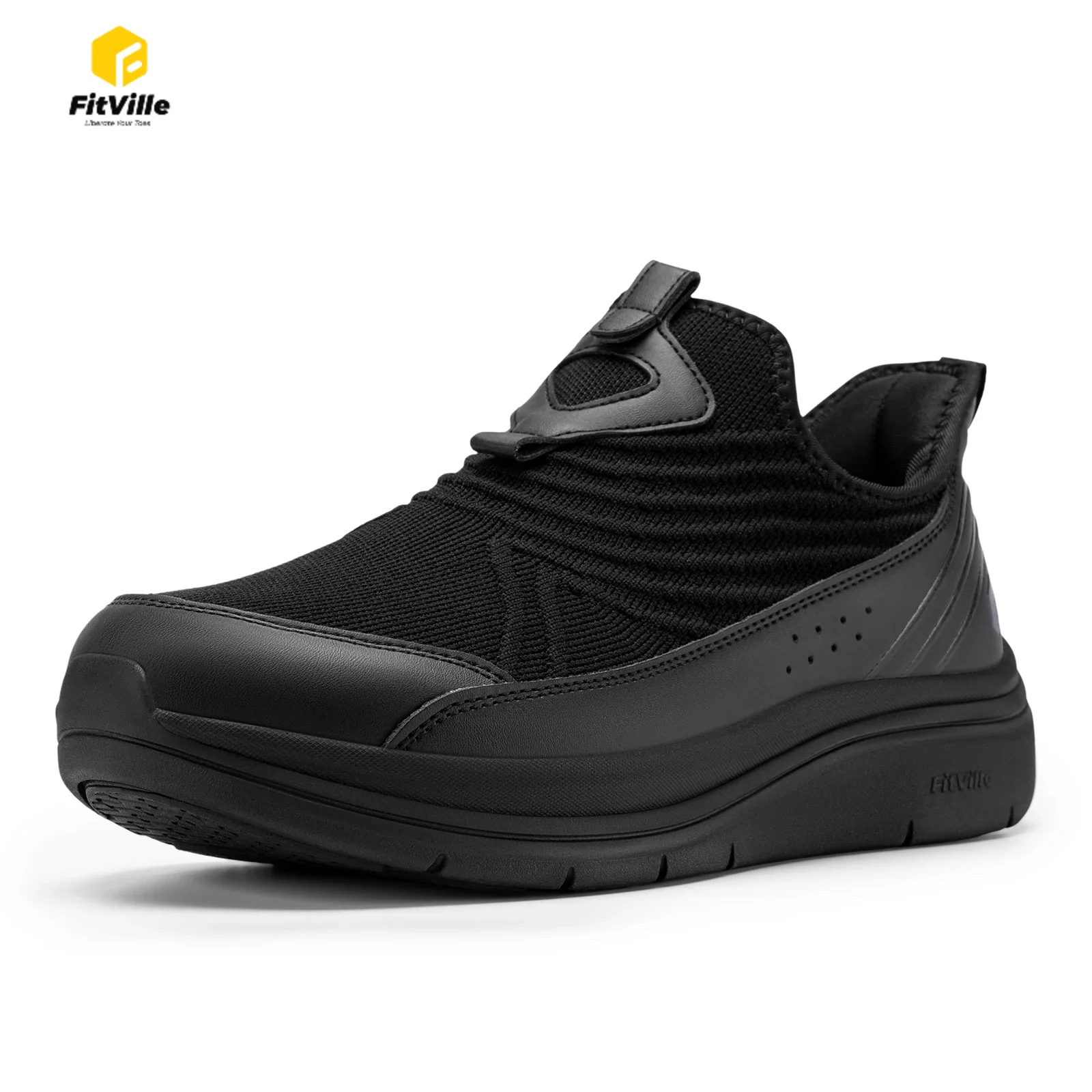 FitVille Wide Men'S Slip-On Walking Shoes Breathable Lightweight Non-Slip Casual Sneakers For All-Day Standing For Swollen Feet