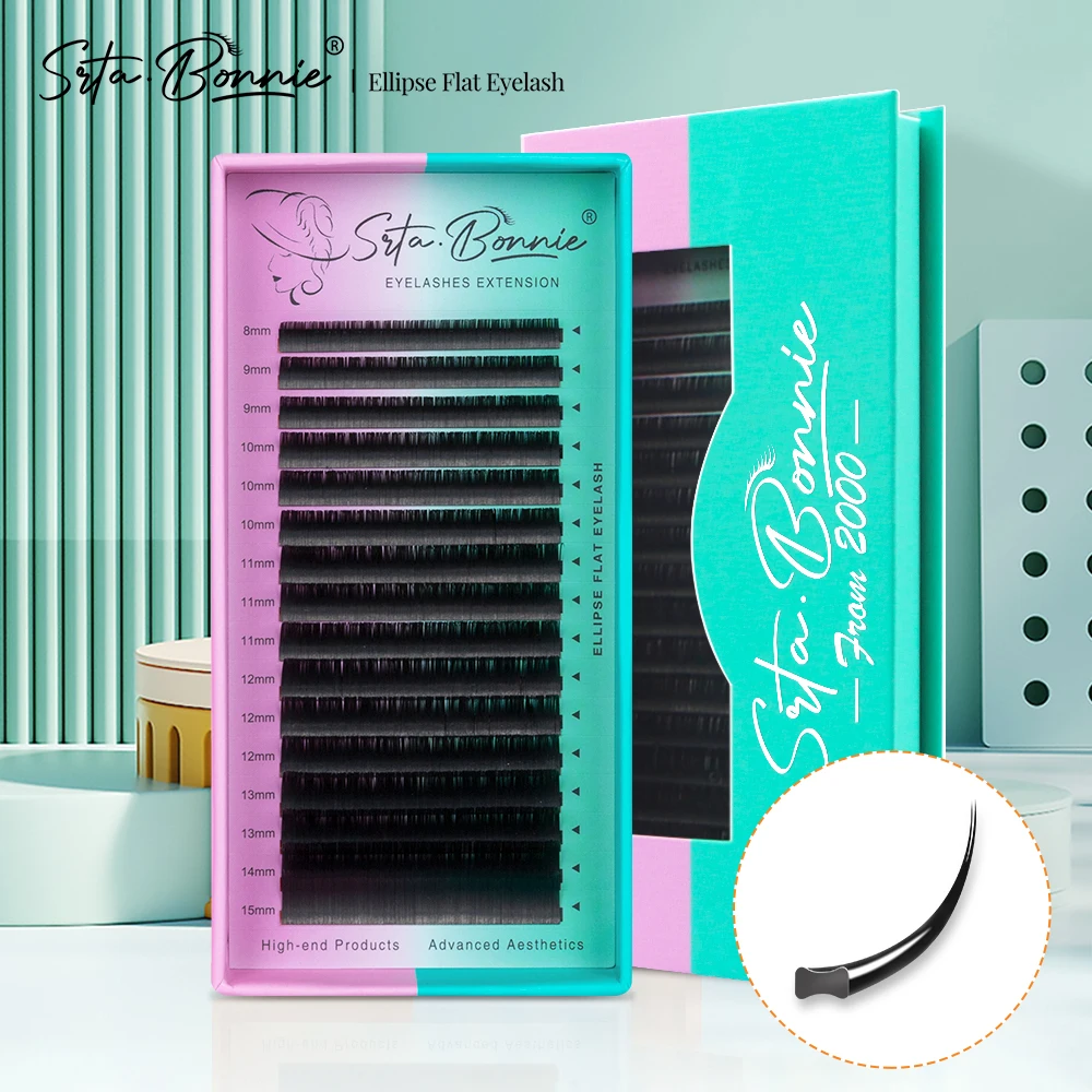 

Srta.Bonnie Ellipse Flat Eyelashes Extension 16 Rows Double Tips Korean Matte Nature Super Soft Split-tips Supplies Cilios