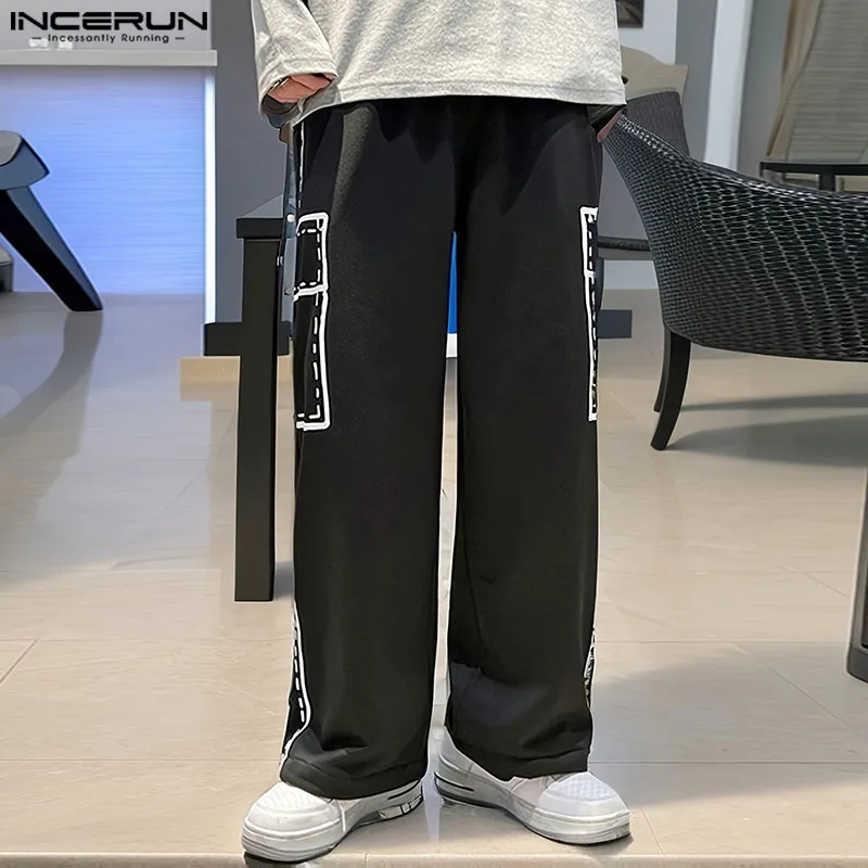 

INCERUN 2024 Korean Style Trousers Mens Casual Splicing Line Design Long Pants Leisure All-match Pocket Straight Pantalons S-5XL