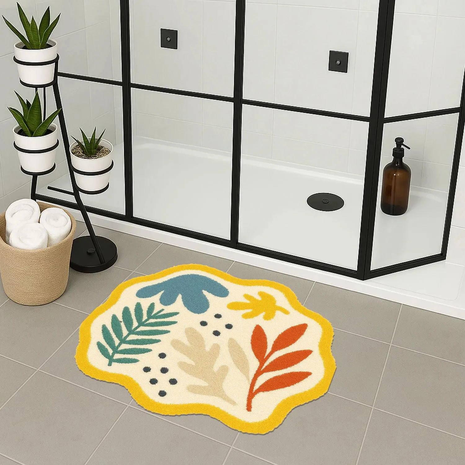 

Flowers Leaf Bath Mat for Bathroom Décor Boho Soft Absorbent Microfiber Bathtub Rug Machine Washable Tufted Floor Carpet