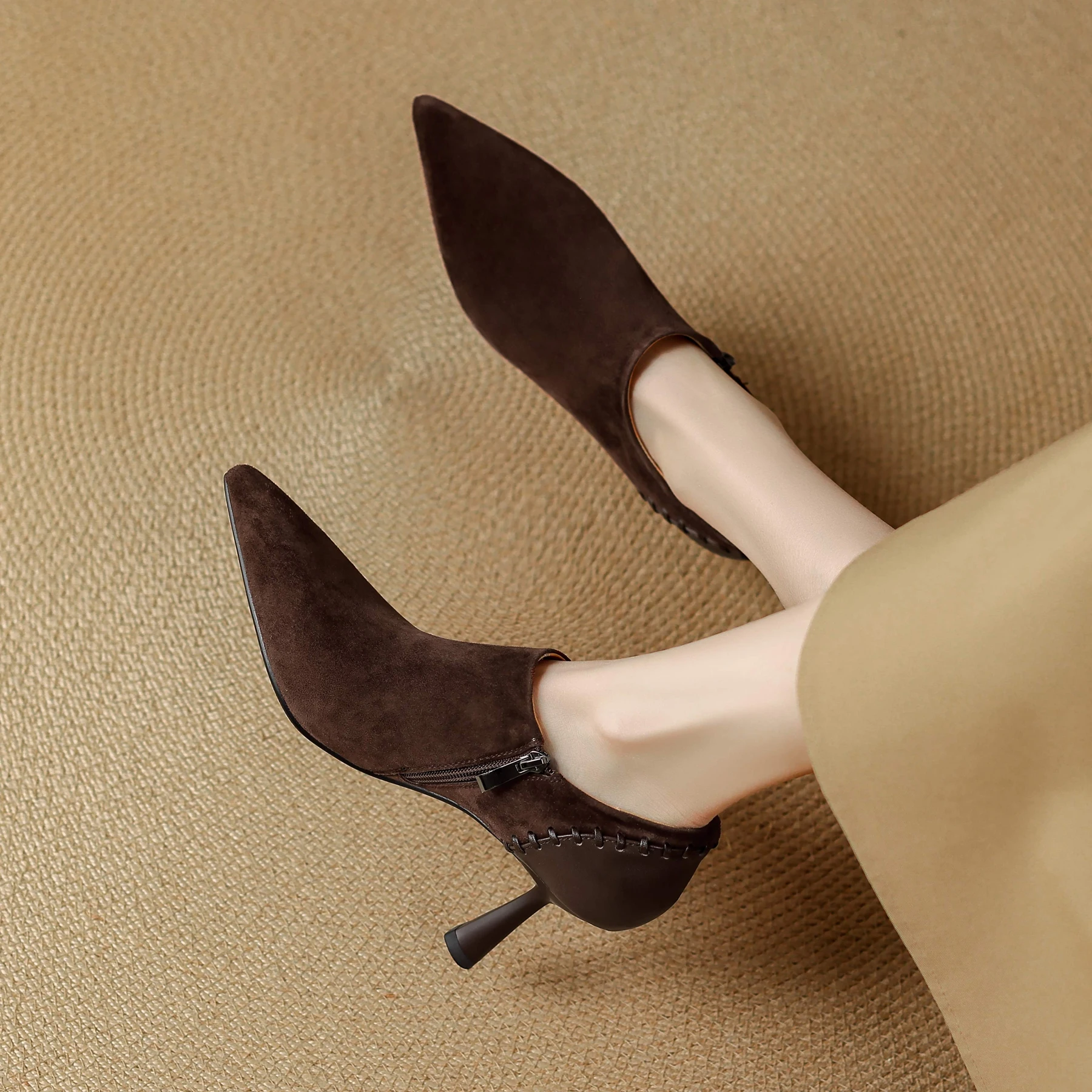 

Krazing Pot 2026 Kid Suede Pointed Toe High Heels Spring Autumn Shoes Dress Office Lady Dating Retro Chic Concise Women Pumps