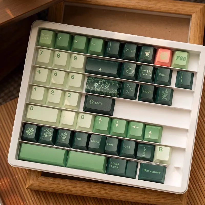 FBB Original Longjing Green Keycap Set 145 Keys Cherry Profile PBT Dye Sublimation Peripheral Keycaps for Mechanical Keyboards