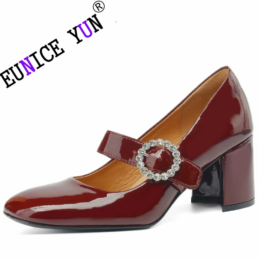 

【EUNICE YUN】Spring Brand Genuine Leather Women Mary Jane Shoes Fashion Shallow Ladies Elegant High Heel Shoes Street Style Shoes