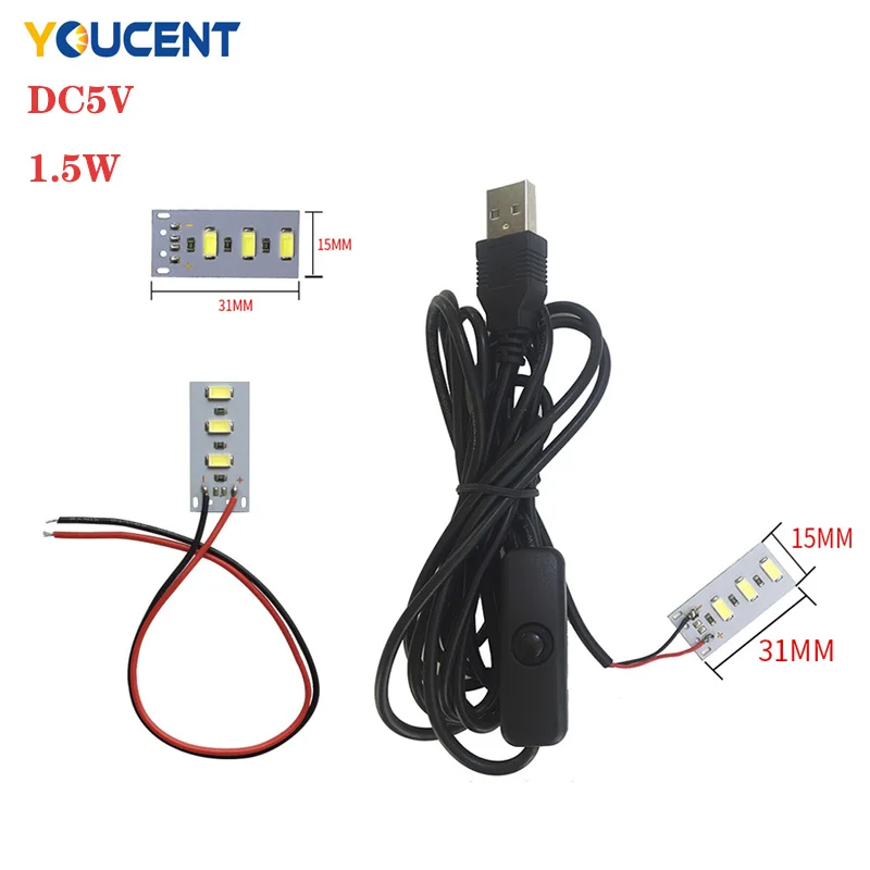 1 szt./5 szt. Wysokiej jasności 5V LED koralik świetlny żarówka tablica świetlna 5730 SMD 1.5W ciepłe białe światło z 2 metrami włączania/wyłączania