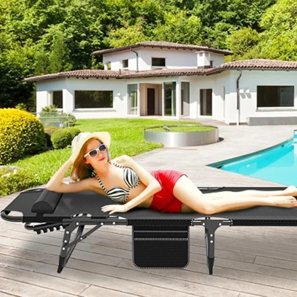 

Folding Outdoor Chaise Lounge Chair with Mattress, 5-Position Adjustable Recliner – for Patio & Poolside Use