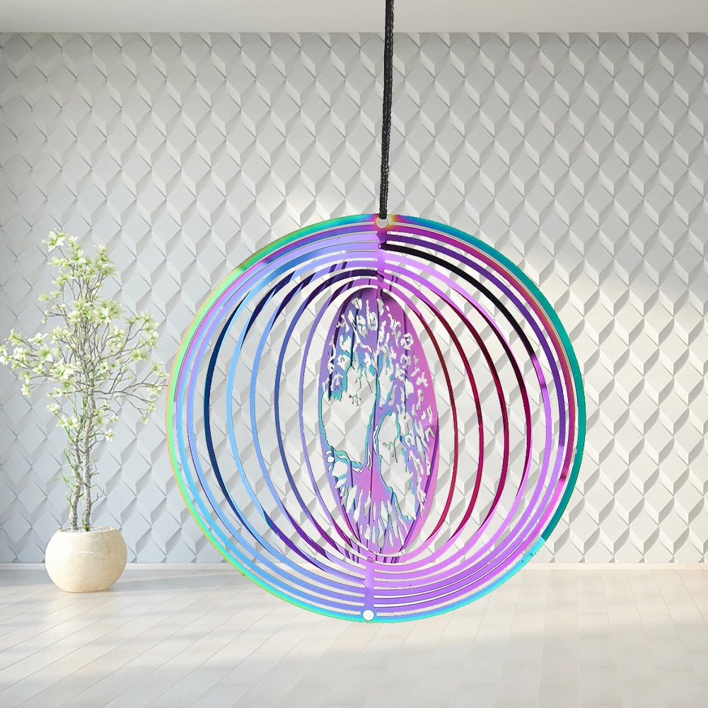2PCS Kinetic Wind Catcher Spinner Hanging 3D Gradient Color Flowing Light Effect Rotating Wind Chime Feng Shui Yard Garden Decor