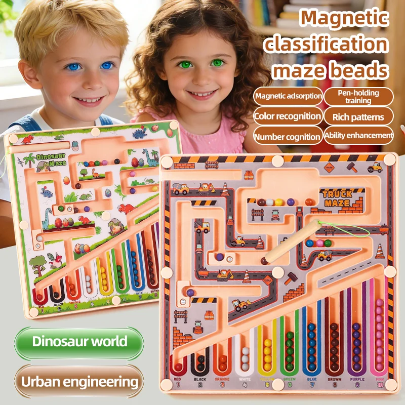 Juguete de Madera Montessori con Laberinto Magnético de Colores y Números, Tablero de Actividades de Rompecabezas, Juguetes de Motricidad Fina para Niños Pequeños, Niños y Niñas