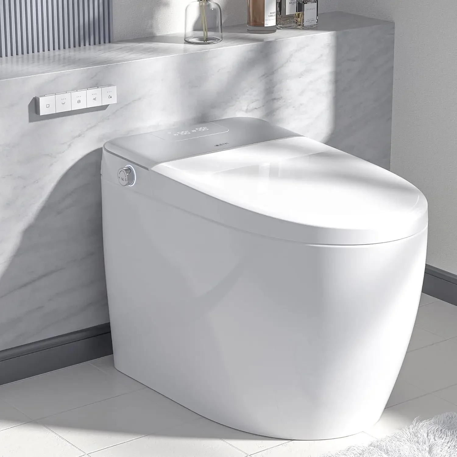 Smart Toilet with Built-in Bidet Seat, Tankless Toilet with Auto Lid Opening, Closing and Flushing, Heated Seat,