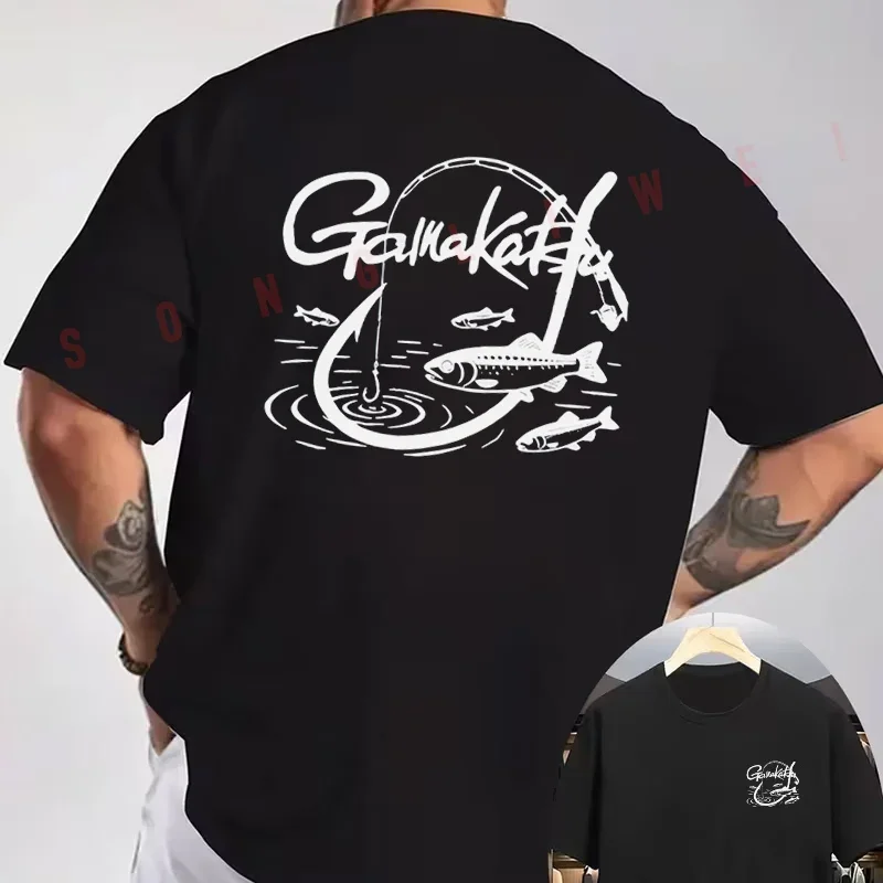 Fishing Gamakatsu Brand Lure Enthusiast Exclusive Print Motorcycle Double-Sided Print T-Shirt Men Short Sleeve O-neck Casual Top