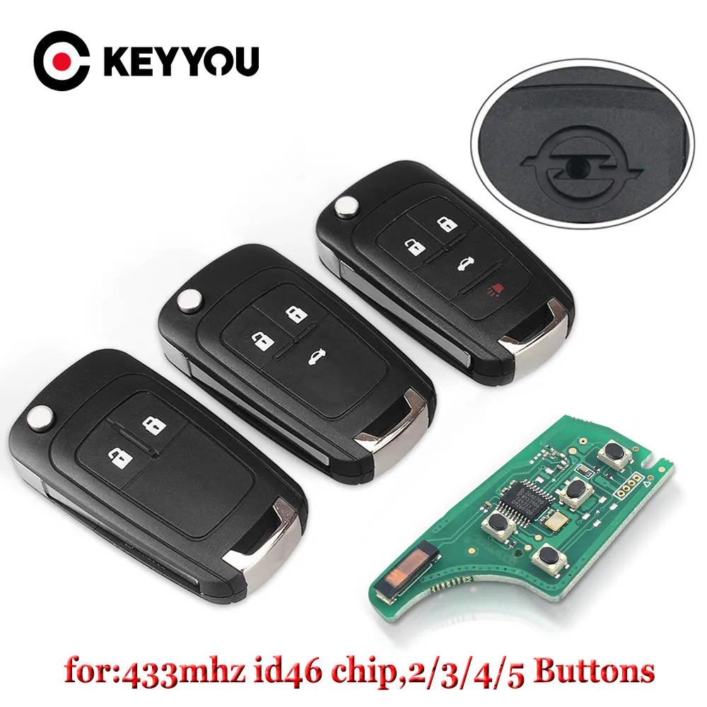 KEYYOU 315/433Mhz Flip Remote Key Shell 2/3/4/5 Buttons For Opel Vauxhall Astra H J Insignia Adam Vectra C Corsa D ID46 Chip