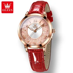 OLEVS-Reloj de pulsera informal para mujer, accesorio de cuarzo resistente al agua con correa de cuero genuino, de alta calidad, 5539