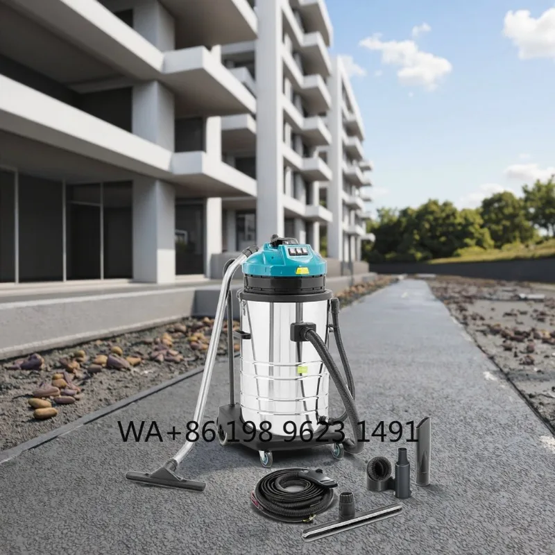 Industrial Large Capacity Vacuum Cleaner Wet and Dry Stainless Steel Bucket Silent Handheld High Power