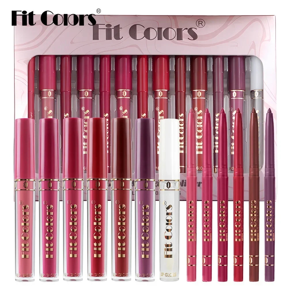 Fit สี 6 + 7 ลิปกลอส Lip Liner ดินสอ Matte Non-stick Cup Hook กันน้ํา Long Lasting Lip Glaze เครื่องสําอางค์แต่งหน้าชุด