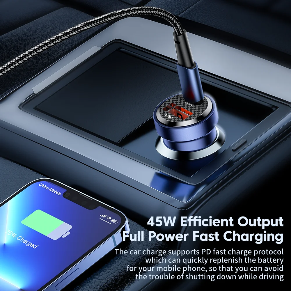 Toocki 45W USB Type C Car Charger QC PD 3.0 30W Transparent Car Phone Charger For iPhone 16 15 14 Pro Max Samsung Xiaomi Huawei