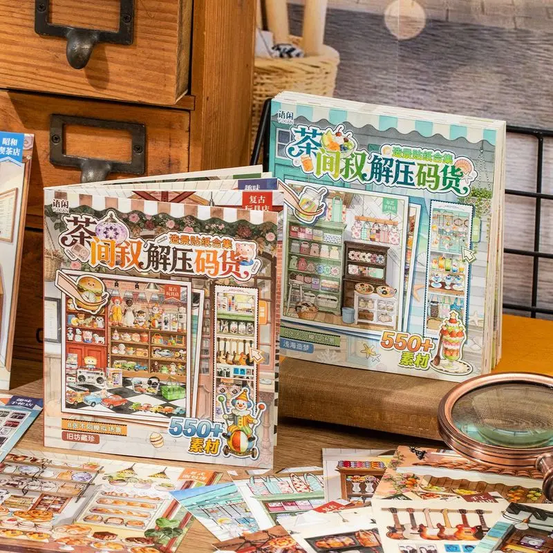 24Pcs Mini Grocery Store PET Scene Sticker Book Stacking Diorama Decals for Handmade Journal DIY Decor