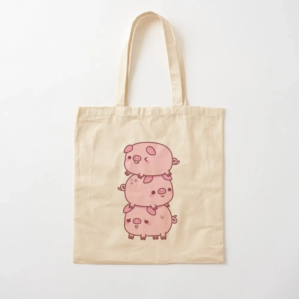 Cute Three Little Pigs Stacked Together Funny Tote Bag reusable shopping bag hand bags Tote Bag