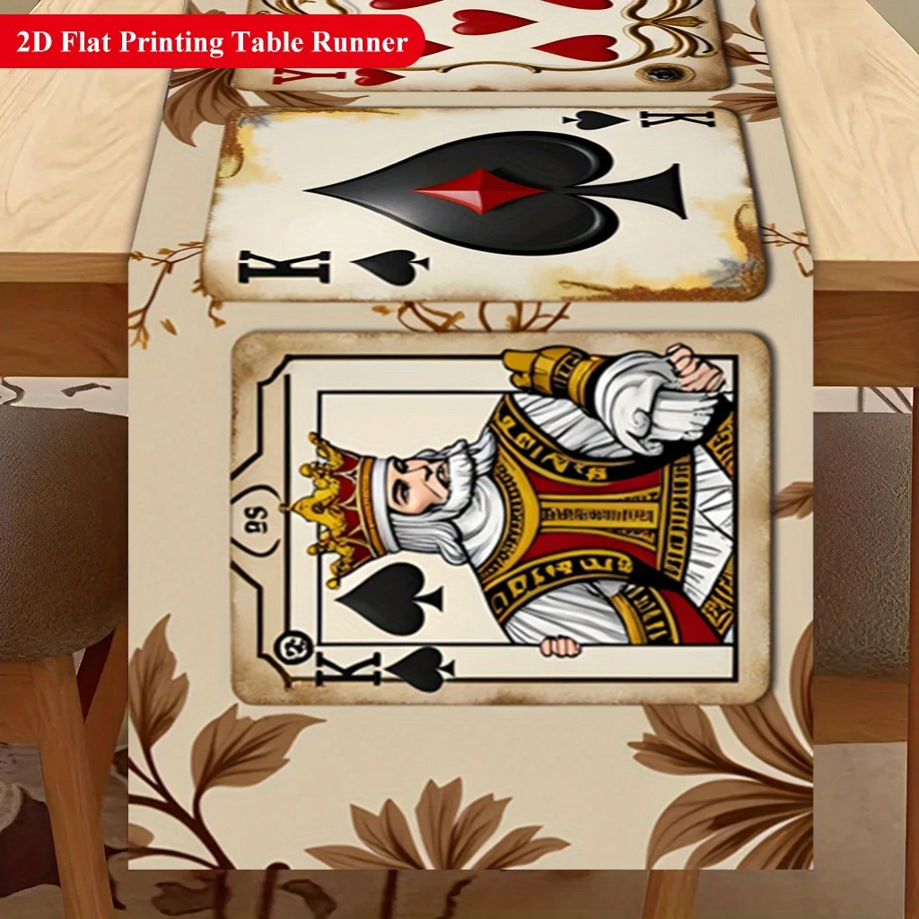 1 Piece of Poker Card Art Illustration Design Table Runner, Suitable for Farmhouse, Indoor, Kitchen, Celebrations, Table Decoration, Restaurant, and Banquet Decoration Supplies