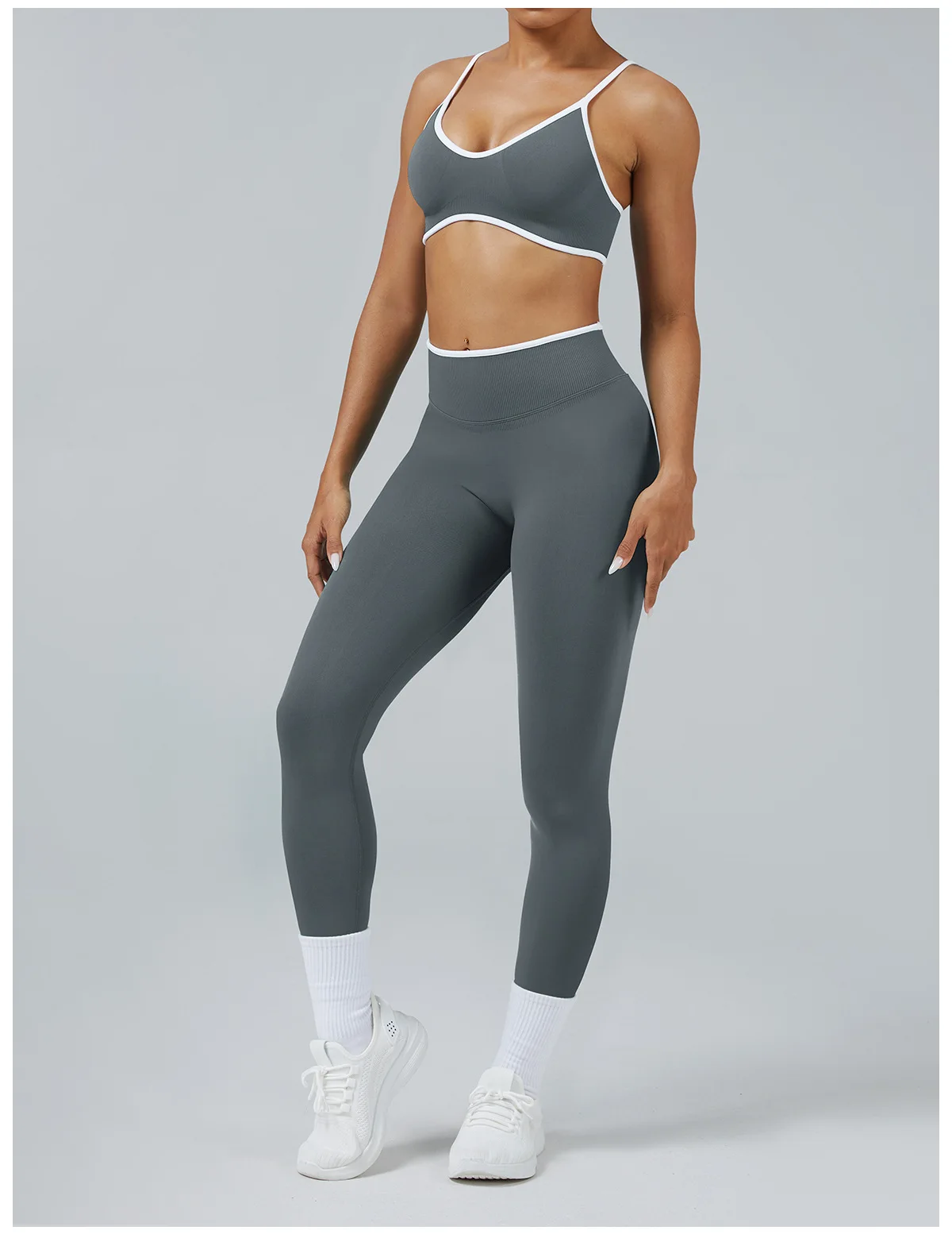 2-teiliges Set: High-Waist-Leggings, Fitnesskleidung, nahtloser Gym-Outfit, Yoga-Sport-BH, Damen-Lauf- und Yoga-Set, Sportanzug – Detail 24